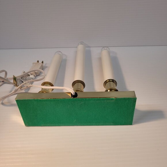 Three Light Candle Lamp Holiday Electric Home Brass Finish Base Indoor Use Box - Picture 4 of 6